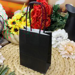 Büküm Saplı Siyah Kağıt Çanta 12'li Paket - 1