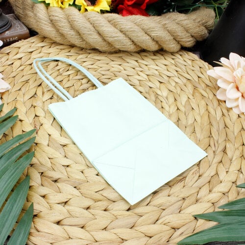 Büküm Saplı Su Yeşili Kağıt Çanta 12'li Paket - Kare Dekor (1)