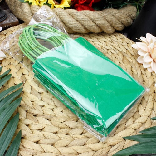 Büküm Saplı Yeşil Kağıt Çanta 12'li Paket - 3