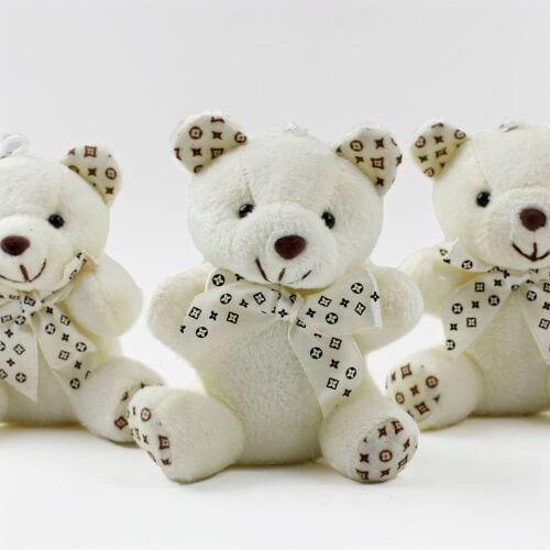 Büyük Boy Desenli Peluş Ayıcık Anahtarlık Beyaz 12'li Paket - 1