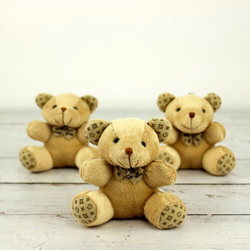 Büyük Boy Desenli Peluş Ayıcık Anahtarlık Kahverengi 12'li Paket - 1