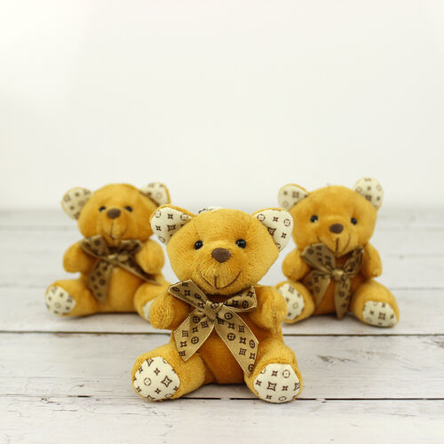 Büyük Boy Desenli Peluş Ayıcık Anahtarlık Koyu Kahverengi 12'li Paket - 1