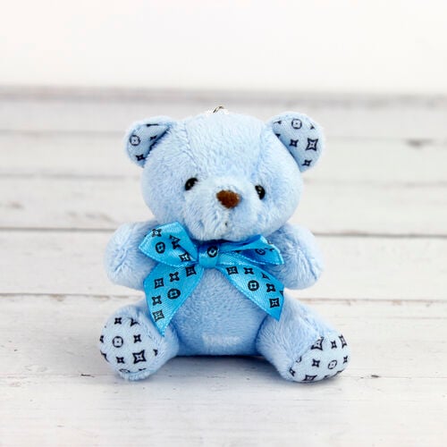 Büyük Boy Desenli Peluş Ayıcık Anahtarlık Mavi 12'li Paket - 2