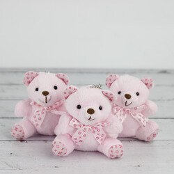 Büyük Boy Desenli Peluş Ayıcık Anahtarlık Pembe 12'li Paket - 1