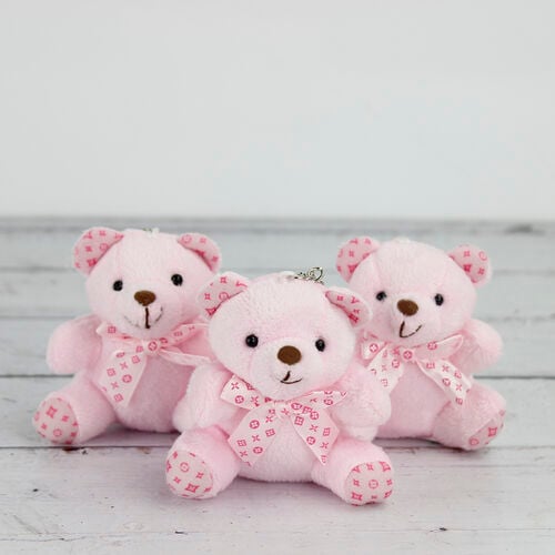 Büyük Boy Desenli Peluş Ayıcık Anahtarlık Pembe 12'li Paket - 1