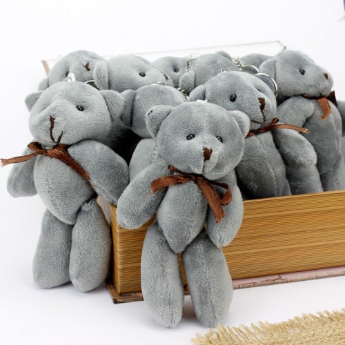 Büyük Boy Hareketli Peluş Ayıcık Anahtarlık Gri 12'li Paket - 1