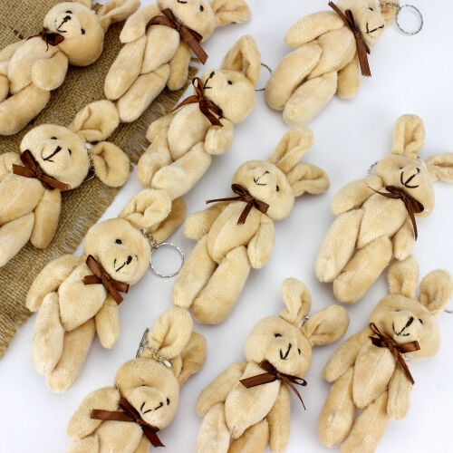 Büyük Boy Hareketli Peluş Tavşan Anahtarlık Kahverengi 12'li Paket - 1
