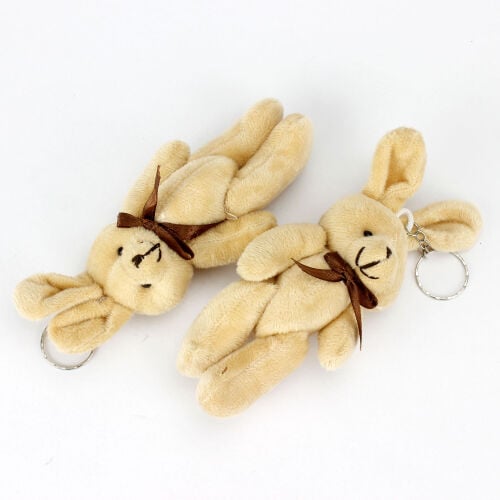 Büyük Boy Hareketli Peluş Tavşan Anahtarlık Kahverengi 12'li Paket - 2
