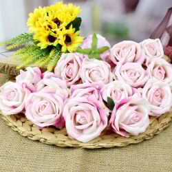 Büyük Boy Kadife Kafa Gül Pembe 25'li Paket - 1
