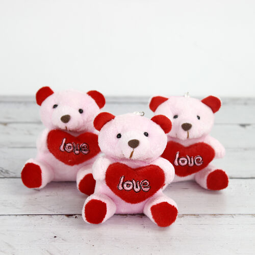 Büyük Boy Love Peluş Ayıcık Anahtarlık Pembe 12'li Paket - 1