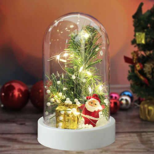 Büyük Boy Noel Baba Yılbaşı Çam Ağacı Işıklı Fanus Beyaz - 1