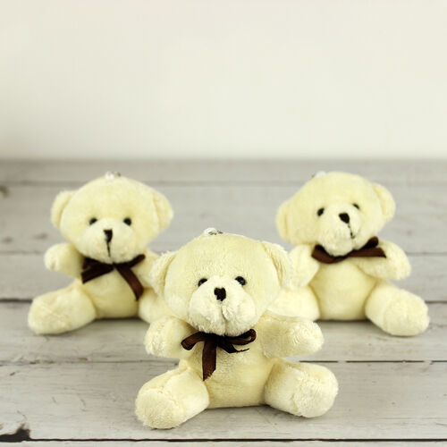 Büyük Boy Peluş Ayıcık Anahtarlık Krem 12'li Paket - 1