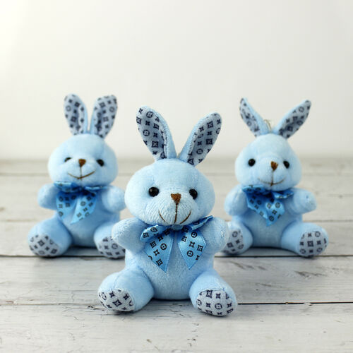 Büyük Boy Tavşan Peluş Anahtarlık Mavi 12'li Paket - 1