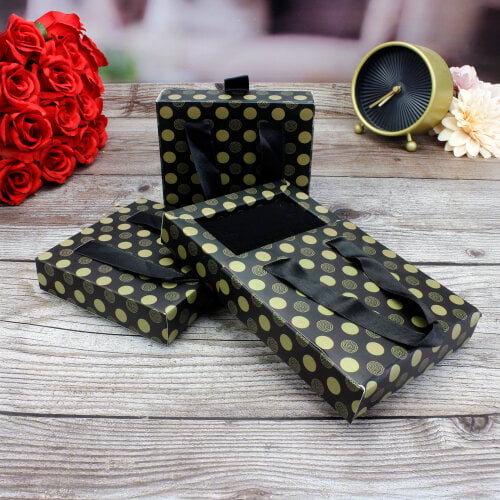 Çekmeceli Saplı Takı Kutusu Puantiyeli Siyah 12CM - 1