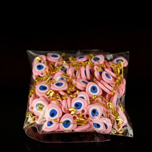 Çengelli İğneli Plastik Nazar Boncuğu Pembe 100'lü Paket - Toptanalim (1)