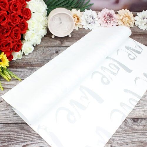 Çiçek Buket Ambalaj Kağıdı Beyaz Love Desen 20'li Paket - Kare Dekor