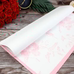 Çiçek Buket Ambalaj Kağıdı Beyaz Pembe Çiçek Desenli 20'li Paket - 1