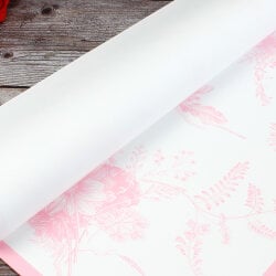 Çiçek Buket Ambalaj Kağıdı Beyaz Pembe Çiçek Desenli 20'li Paket - 2