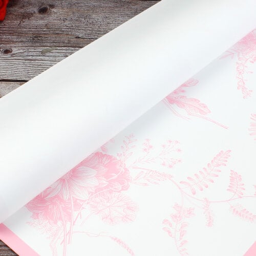 Çiçek Buket Ambalaj Kağıdı Beyaz Pembe Çiçek Desenli 20'li Paket - 2