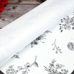 Çiçek Buket Ambalaj Kağıdı Beyaz Siyah Çiçek Desenli 20'li Paket - 2