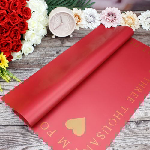 Çiçek Buket Ambalaj Kağıdı Bordo Kalp Desen 20'li Paket - Kare Dekor