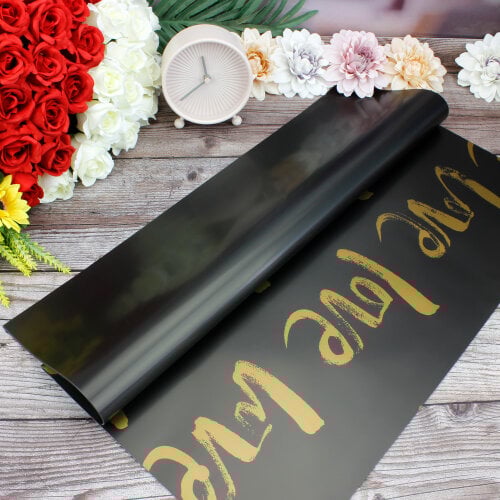 Çiçek Buket Ambalaj Kağıdı Siyah Love Desen 20'li Paket - Kare Dekor