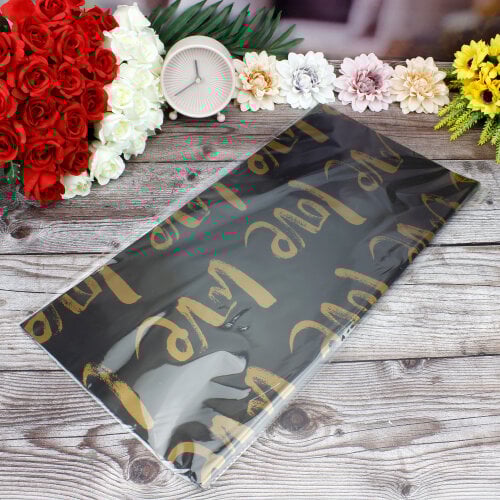 Çiçek Buket Ambalaj Kağıdı Siyah Love Desen 20'li Paket - 3