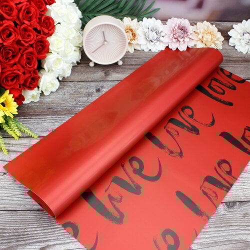 Çiçek Buket Ambalaj Kağıdı Bordo Love Desen 20'li Paket - Kare Dekor