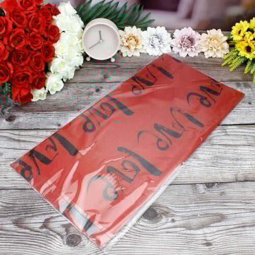 Çiçek Buket Ambalaj Kağıdı Bordo Love Desen 20'li Paket - 3