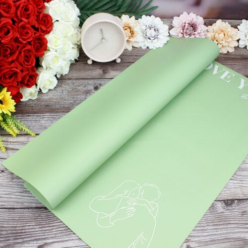 Çiçek Buket Ambalaj Kağıdı Love You Çift Model Yeşil 20'li Paket - Kare Dekor