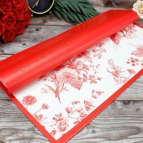 Çiçek Buket Ambalaj Kağıdı Kırmızı Çiçek Desenli 20'li Paket - 1