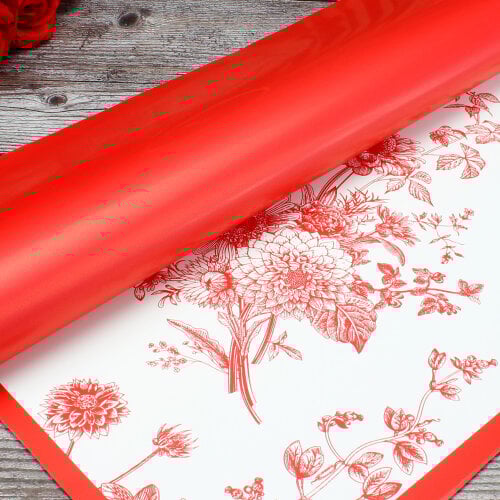 Çiçek Buket Ambalaj Kağıdı Kırmızı Çiçek Desenli 20'li Paket - 2