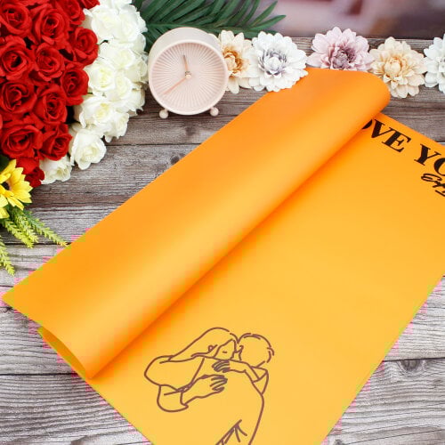 Çiçek Buket Ambalaj Kağıdı Love You Çift Model Turuncu 20'li Paket - Kare Dekor