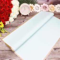 Çiçek Buket Ambalaj Kağıdı Mavi Gold Border 20'li Paket - 1