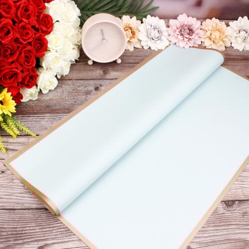 Çiçek Buket Ambalaj Kağıdı Mavi Gold Border 20'li Paket - Kare Dekor