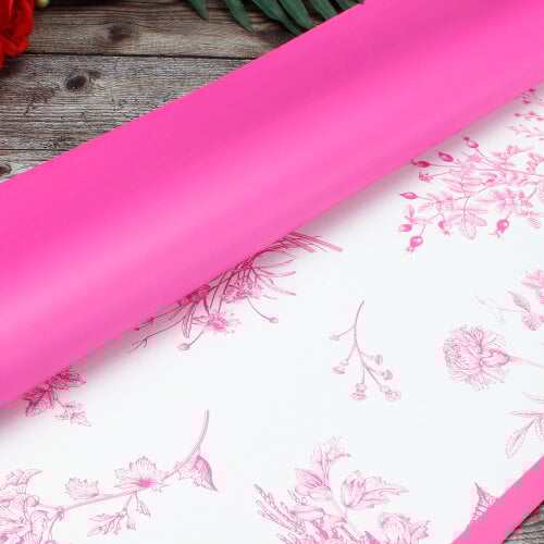 Çiçek Buket Ambalaj Kağıdı Pembe Çiçek Desenli 20'li Paket - 2