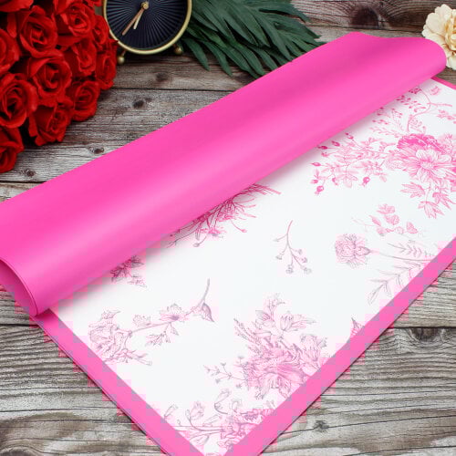 Çiçek Buket Ambalaj Kağıdı Pembe Çiçek Desenli 20'li Paket - 3