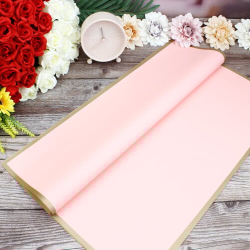 Çiçek Buket Ambalaj Kağıdı Pembe Gold Border 20'li Paket - Kare Dekor