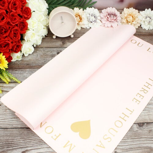 Çiçek Buket Ambalaj Kağıdı Pembe Kalp Desen 20'li Paket - Kare Dekor