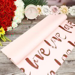 Çiçek Buket Ambalaj Kağıdı Pembe Love Desen 20'li Paket - 1