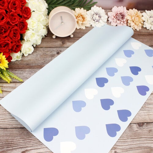 Çiçek Buket Ambalaj Kağıdı Renkli Kalp Desen Mavi 20'li Paket - Kare Dekor