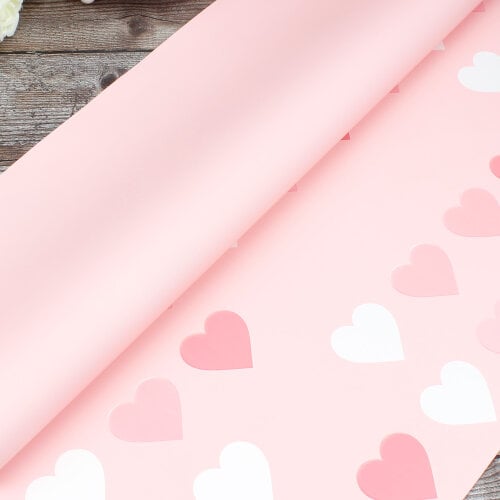 Çiçek Buket Ambalaj Kağıdı Renkli Kalp Desen Pembe 20'li Paket - Kare Dekor (1)