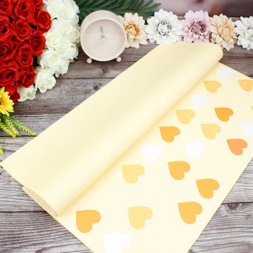 Çiçek Buket Ambalaj Kağıdı Renkli Kalp Desen Sarı 20'li Paket - Kare Dekor