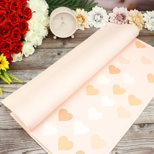 Çiçek Buket Ambalaj Kağıdı Renkli Kalp Desen Somon 20'li Paket - Kare Dekor