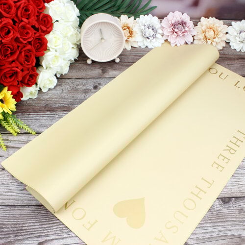 Çiçek Buket Ambalaj Kağıdı Sarı Kalp Desen 20'li Paket - Kare Dekor