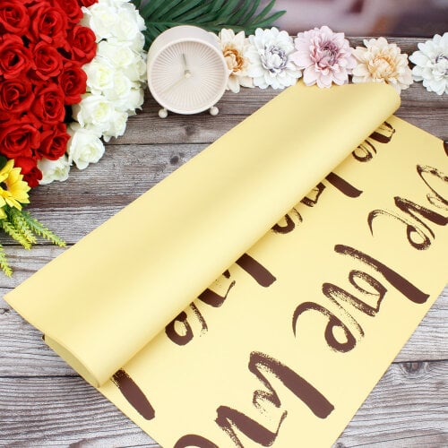 Çiçek Buket Ambalaj Kağıdı Sarı Love Desen 20'li Paket - Kare Dekor