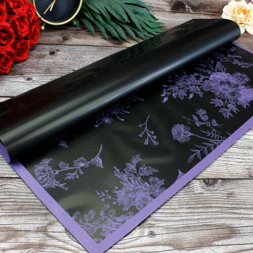 Çiçek Buket Ambalaj Kağıdı Siyah Çiçek Desenli 20'li Paket - 1