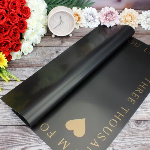 Çiçek Buket Ambalaj Kağıdı Siyah Kalp Desen 20'li Paket - Kare Dekor