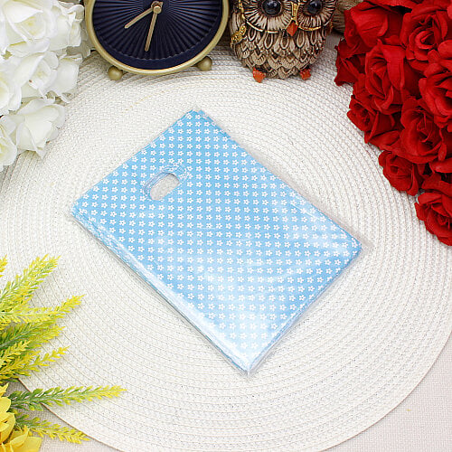 Çiçek Desenli Hediyelik El Geçme Poşet Mavi 50’li Paket 12x17 cm - Toptanalim (1)