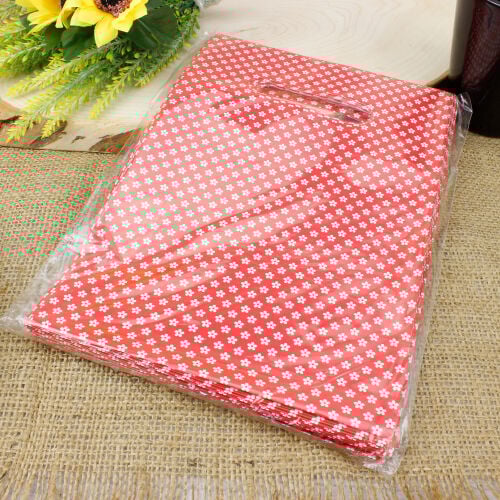 Çiçek Desenli Hediyelik El Geçme Poşeti Kırmızı 17x25CM 50'li Paket - 2